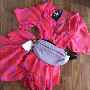 BOBEAU Women's Bright Neon coral floral Orna Patterned Wrap Dress